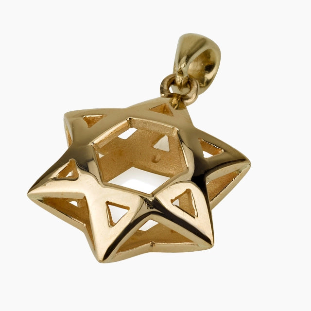 Pendentif étoile de David 3D en or 14 carats
