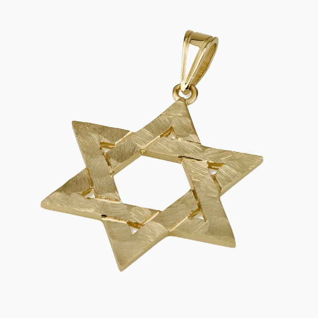 Colgante de estrella de David de oro macizo de 14 quilates con textura especial