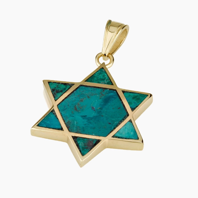 Colgante clásico de estrella de David de piedra de Eilat elaborado con oro macizo de 14 quilates