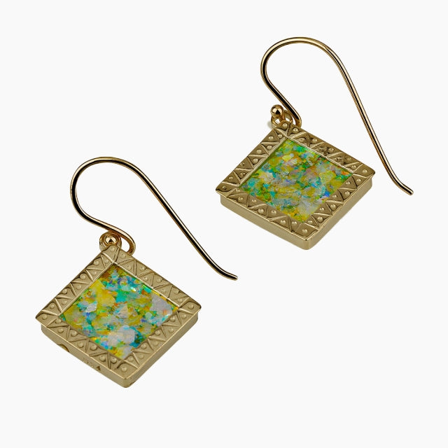 Pendientes de cristal romano serenos de oro de 14k