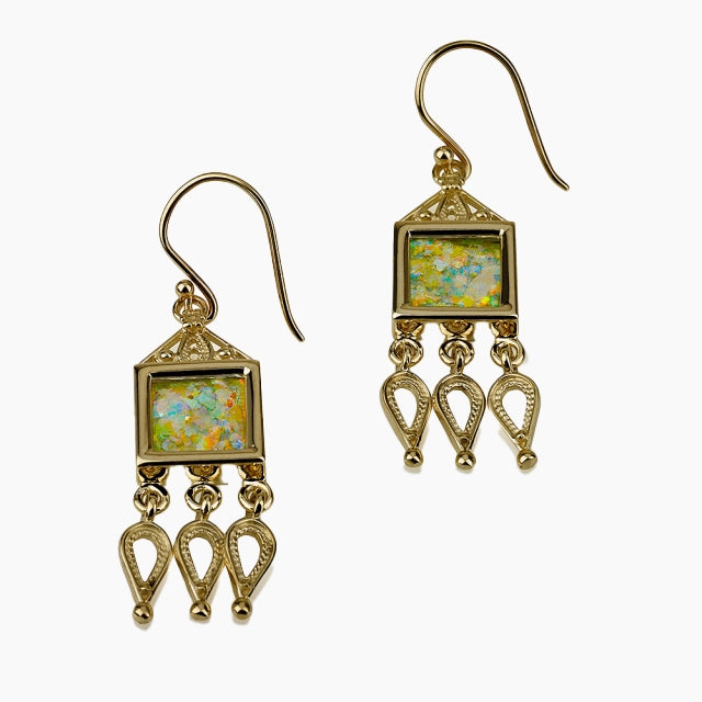Pendientes divinos de cristal romano en oro de 14k