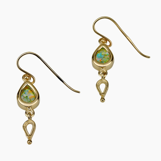 Pendientes espirituales de cristal romano en oro de 14k