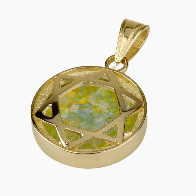 Majestuoso colgante de cristal romano en oro de 14 quilates