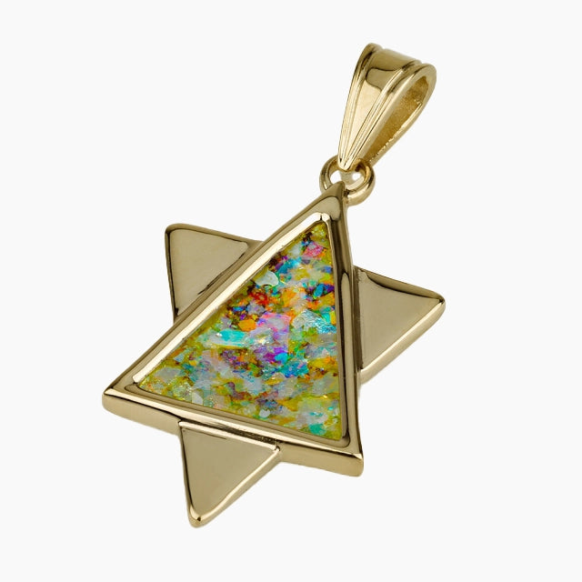 Blessed 14K Gold Roman Glass pendant with Star of David
