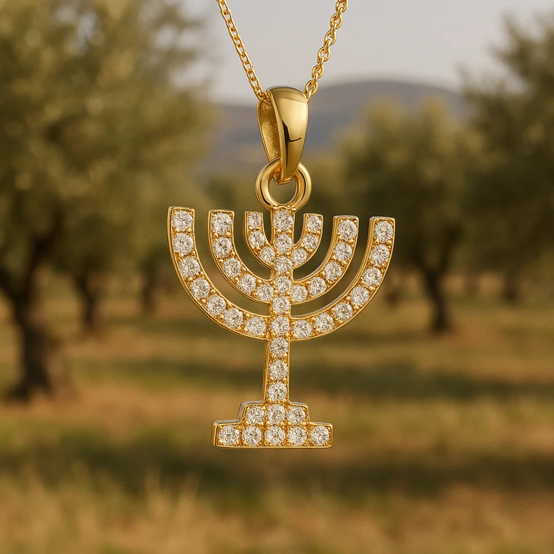Heritage 18k Solid Gold Menorah Pendant with Diamonds