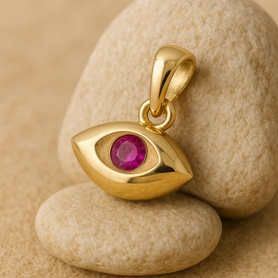 14K Gold Eye Pendant With Ruby