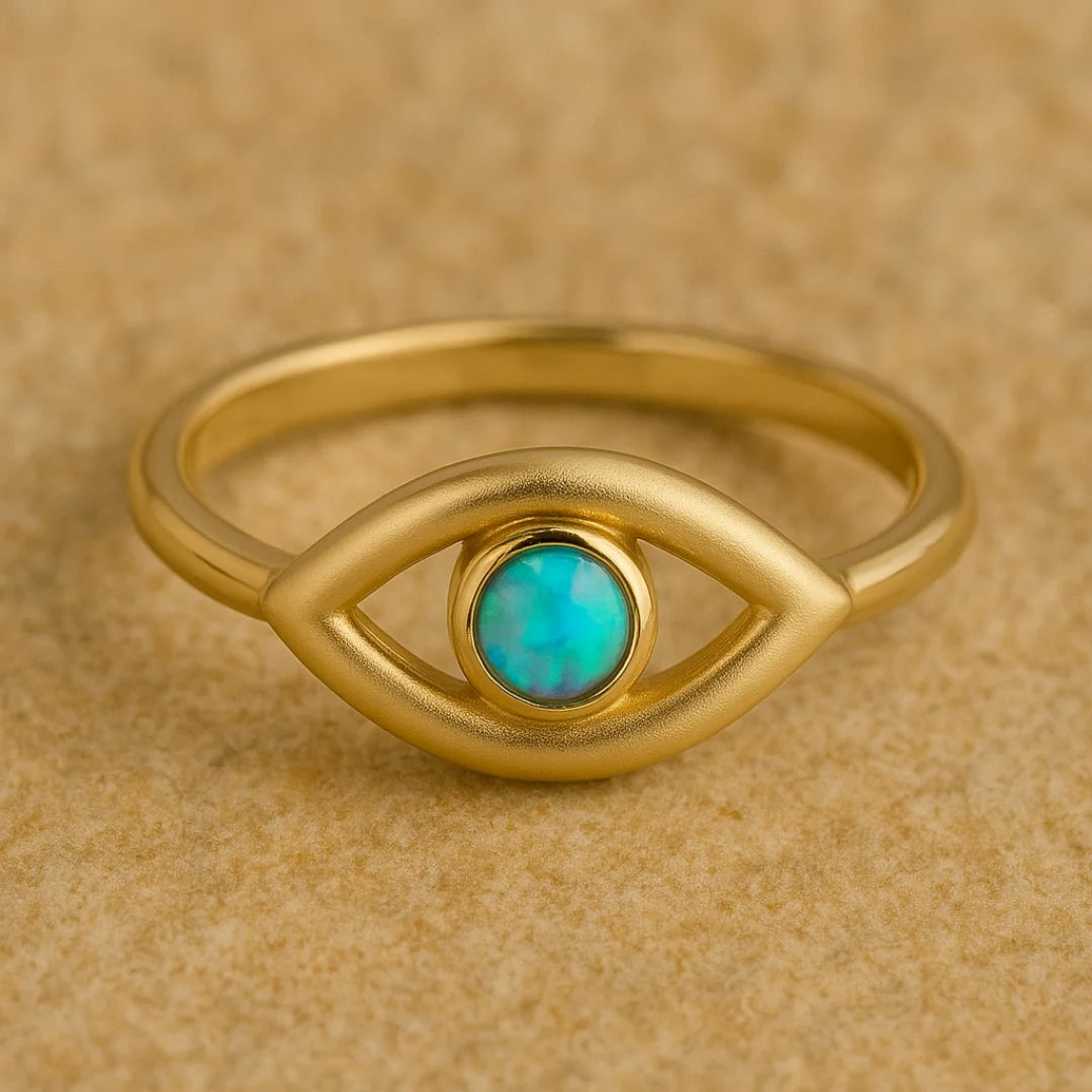 Handmade 14k Solid Gold & Opal Evil Eye Ring
