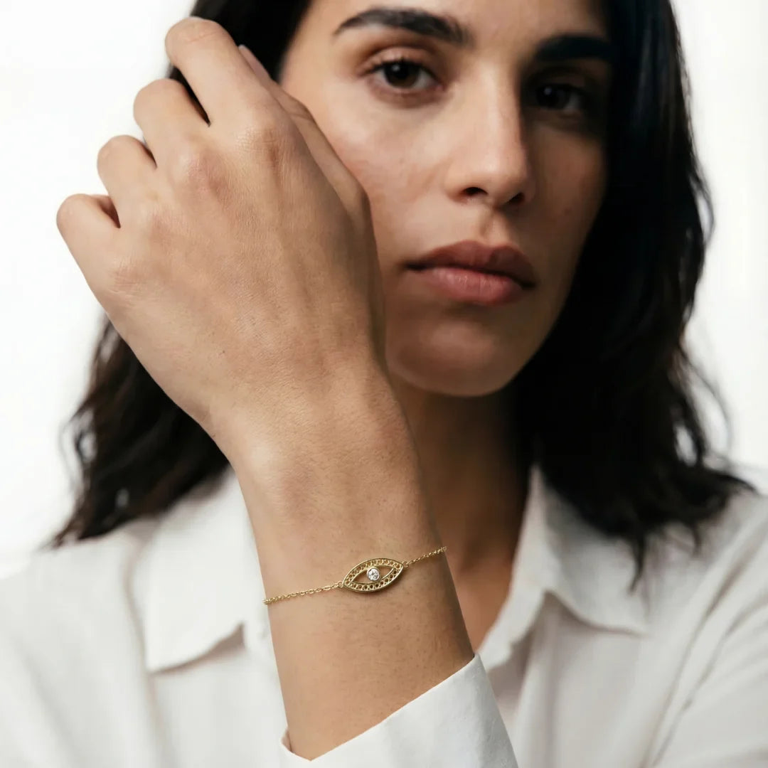 14k gold - Evil Eye Timeless Bracelet with lab-grown diamonds, handcrafted in Israel
