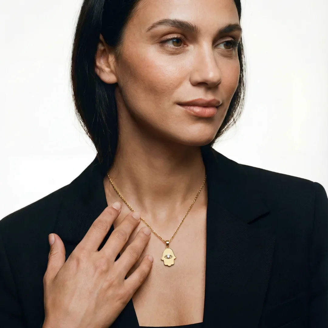 14k gold - Classic Hamsa & Evil Eye Necklace with lab-grown diamonds, handcrafted in Israel