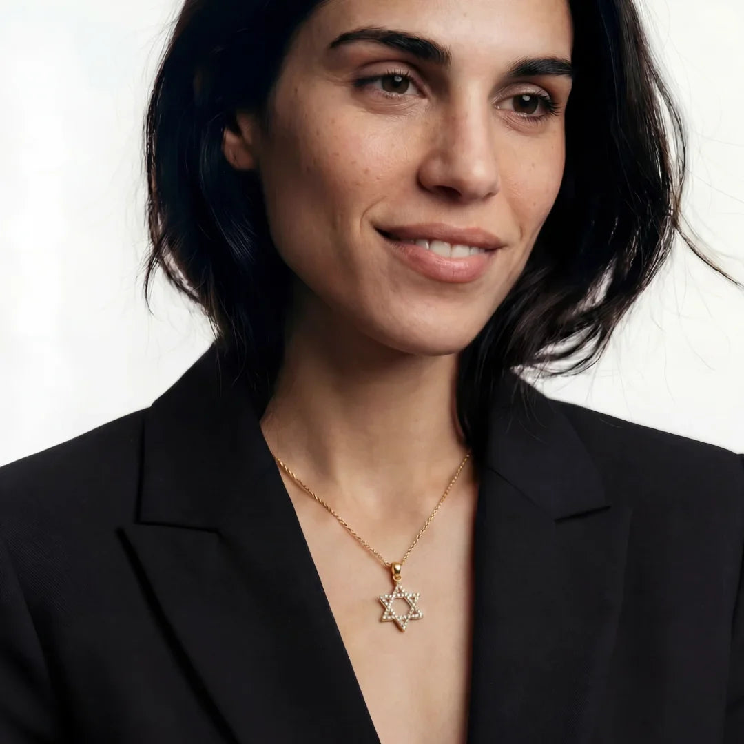14k Gold - Classic Star of David Diamond Necklace with lab-grown diamonds, handcrafted in Israel