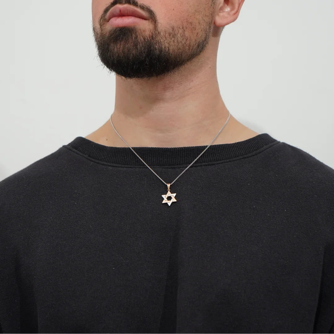 Thick 14K Solid Yellow & White Gold Star of David Pendant
