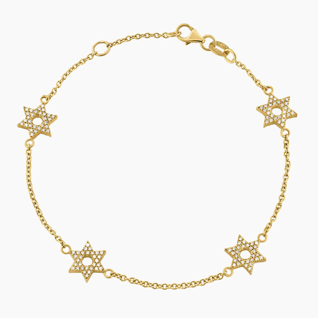 18K Gold Bracelet with diamonds Star of David Charms
