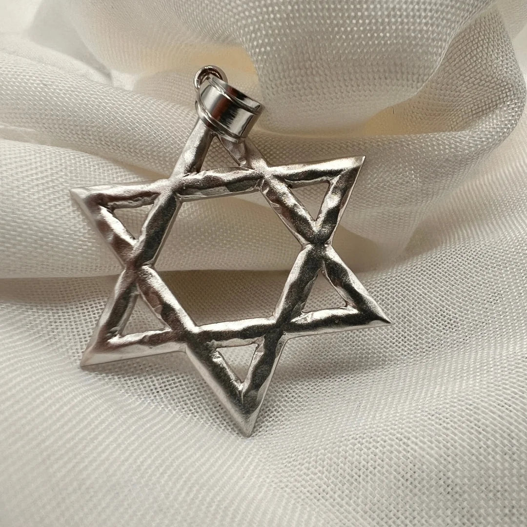 Large 14K Solid White Gold Star of David Pendant