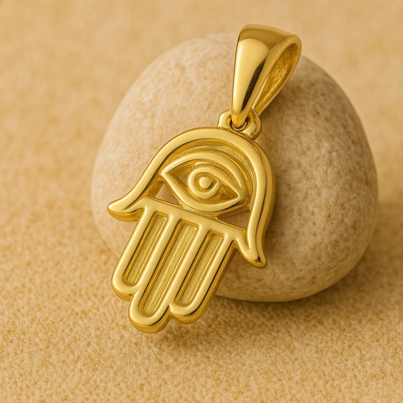14K Gold Hamsa Pendant With Evil Eye