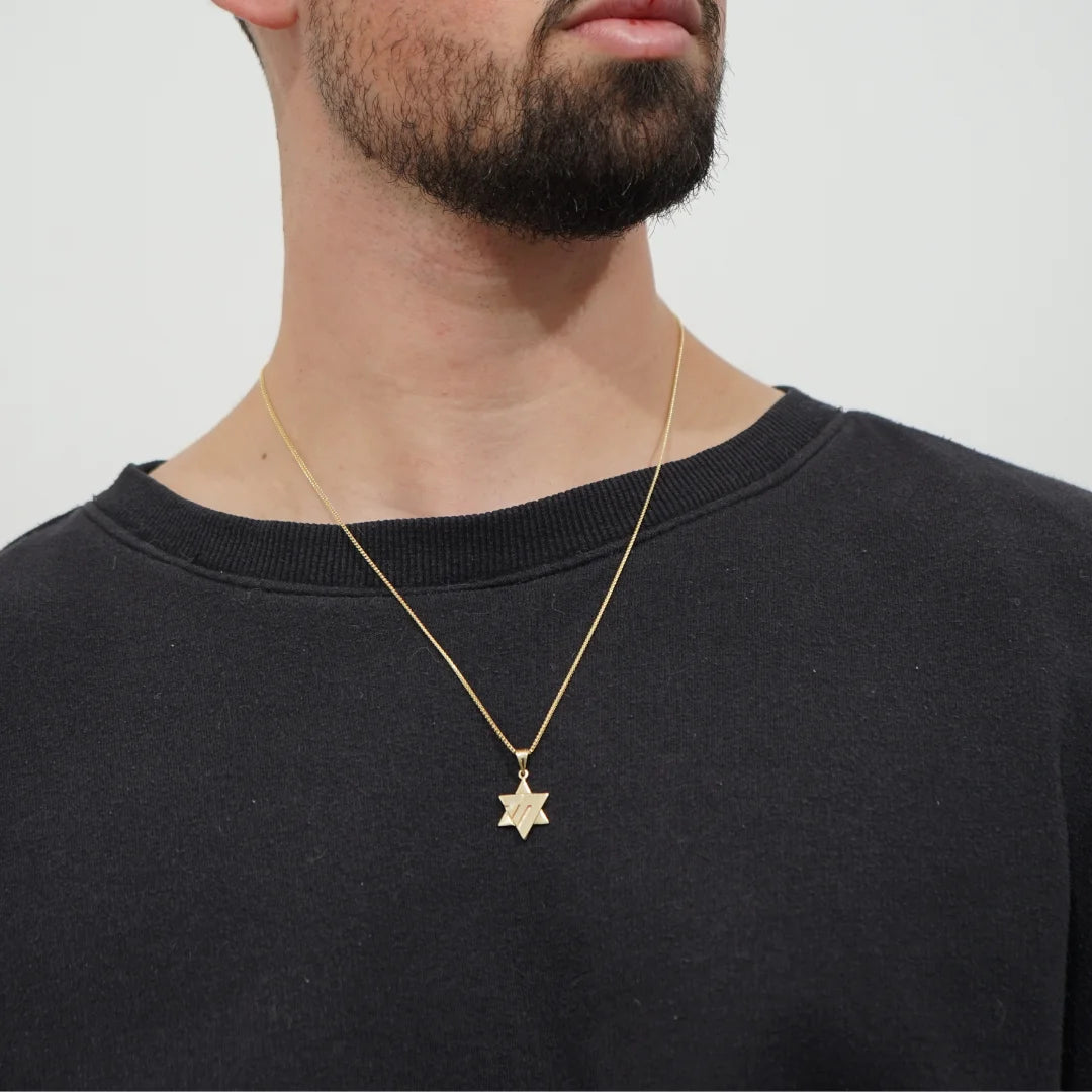 Exquisite 14K Solid Gold Star of David & Chai Pendant