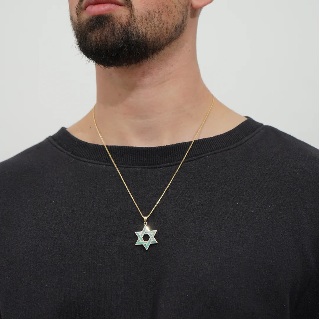 Eilat stone & 14K Solid Gold Star of David Pendant Intertwined