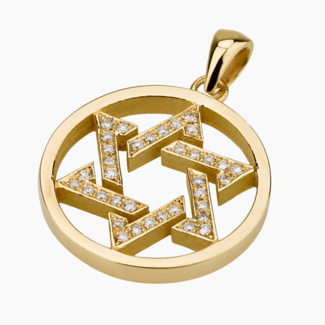 18k Solid Gold & Diamonds Star of David Pendant