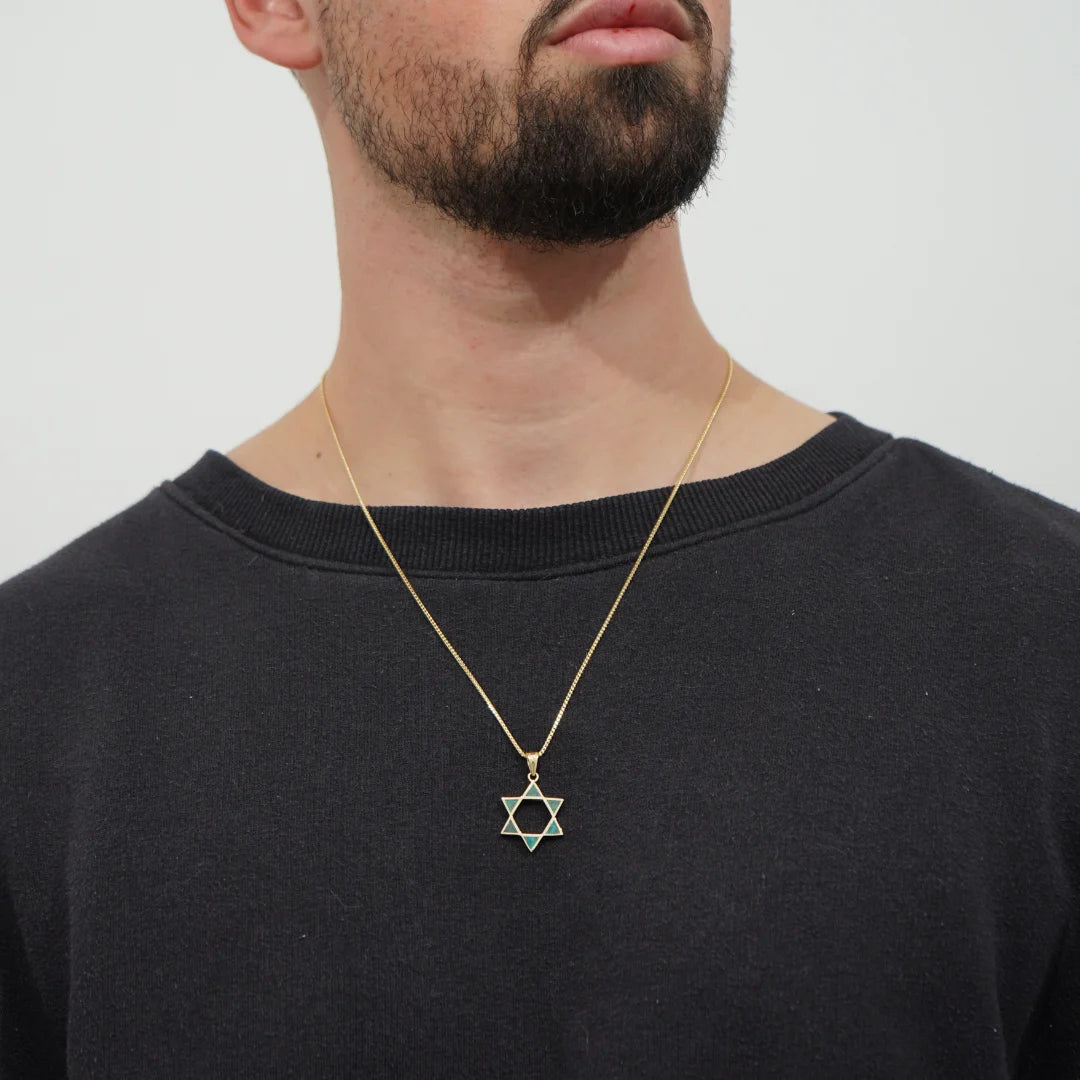 Hollowed 14K Solid Gold Star of David Pendant With Eilat Stone