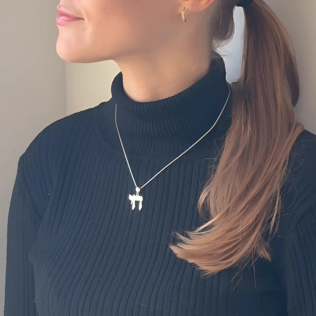 Classic Chai Pendant Handmade with Solid 14K White Gold