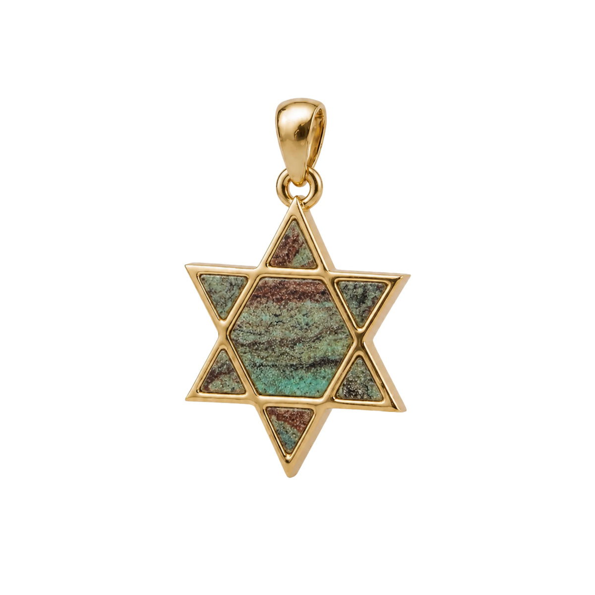 14K Gold Desert Green - Classic Star of David Eilat Stone Necklace with natural Eilat Stone, handcrafted in Israel