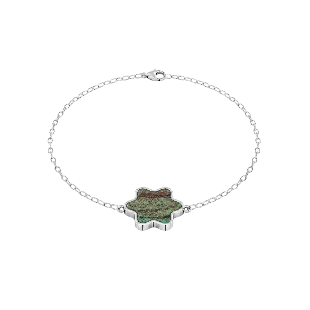 14K White Gold Desert Green - Tyferet Symbol Eilat Stone Bracelet with natural Eilat Stone, handcrafted in Israel