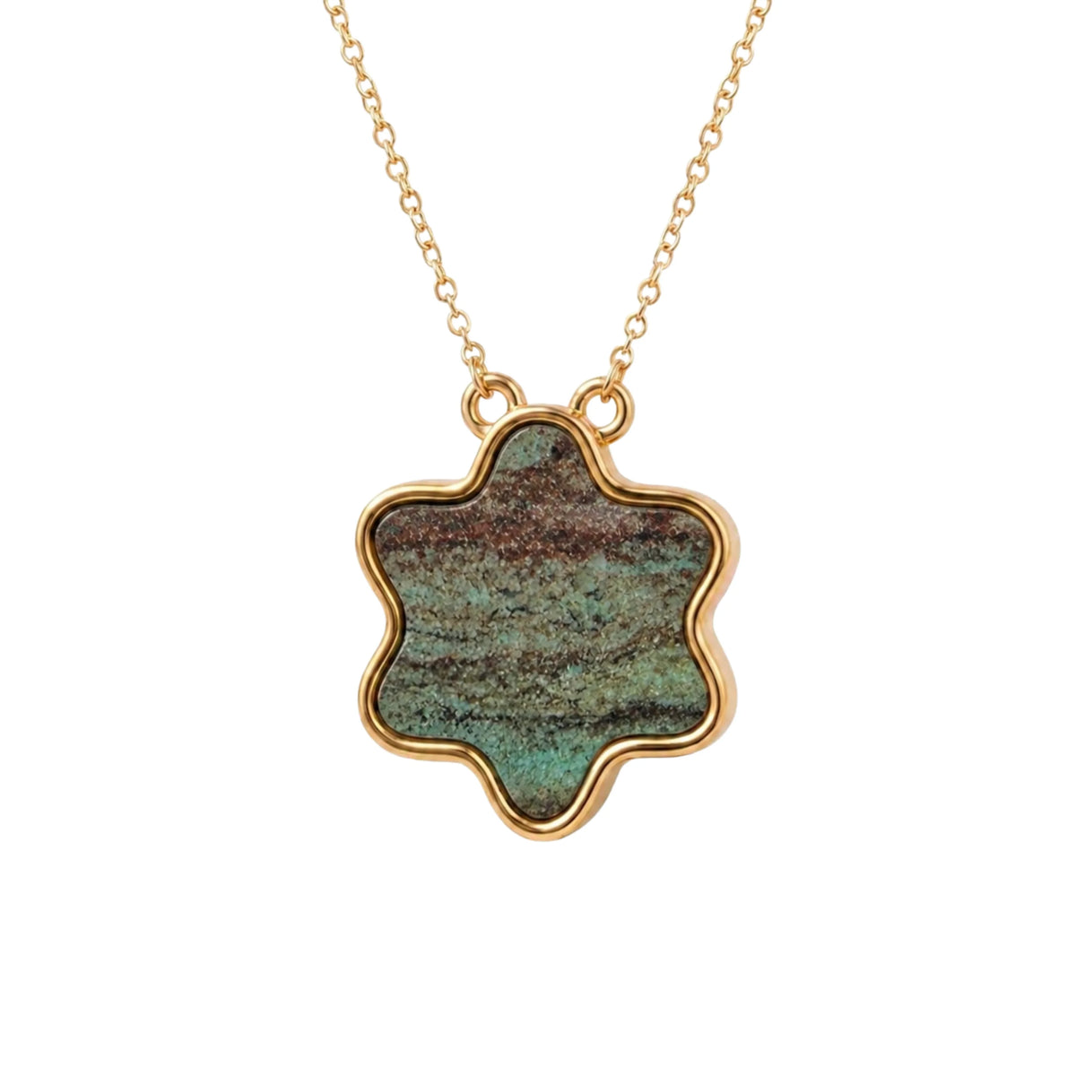 14K Gold Desert Green - Tyferet Symbol Eilat Stone Necklace with natural Eilat Stone, handcrafted in Israel
