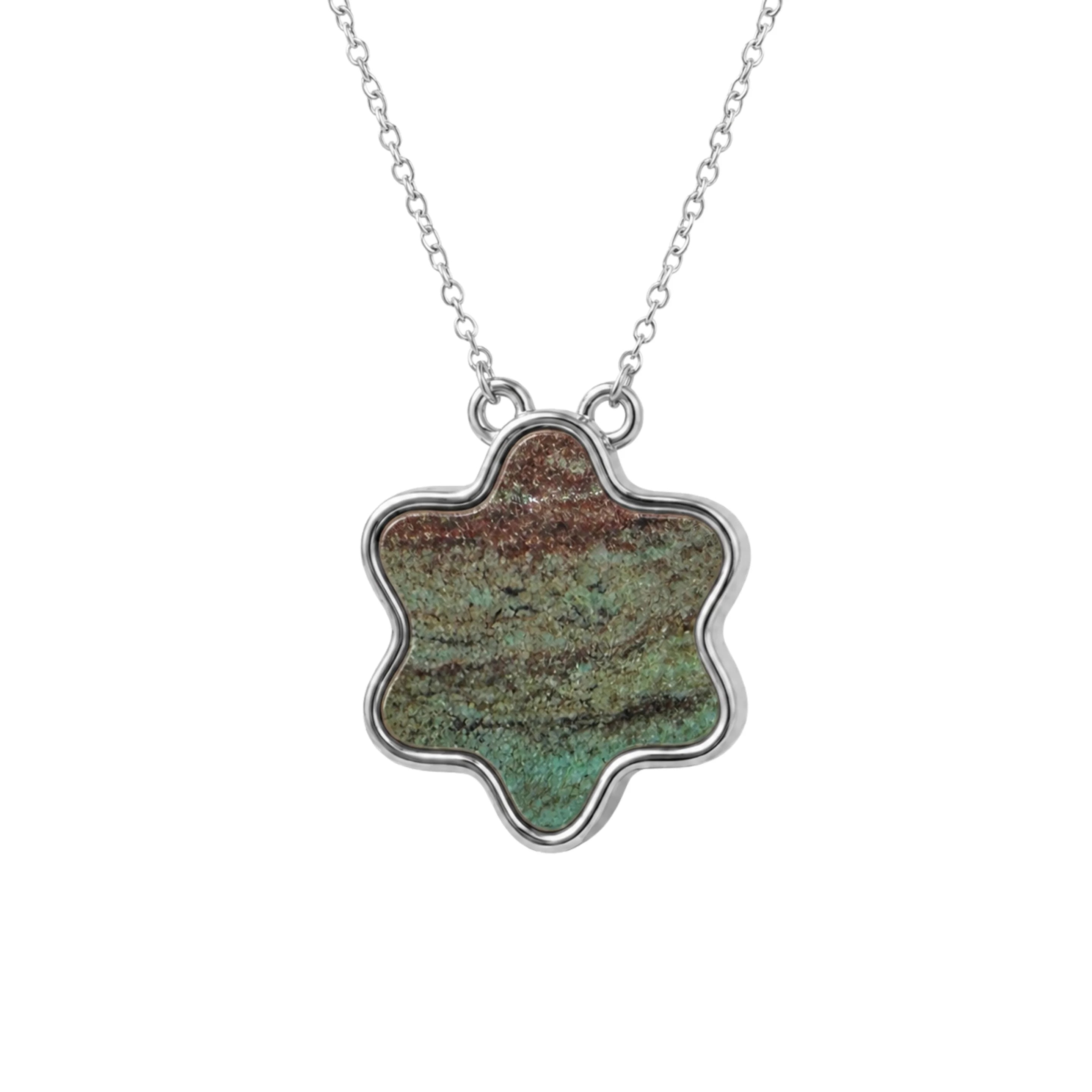 14K White Gold Desert Green - Tyferet Symbol Eilat Stone Necklace with natural Eilat Stone, handcrafted in Israel
