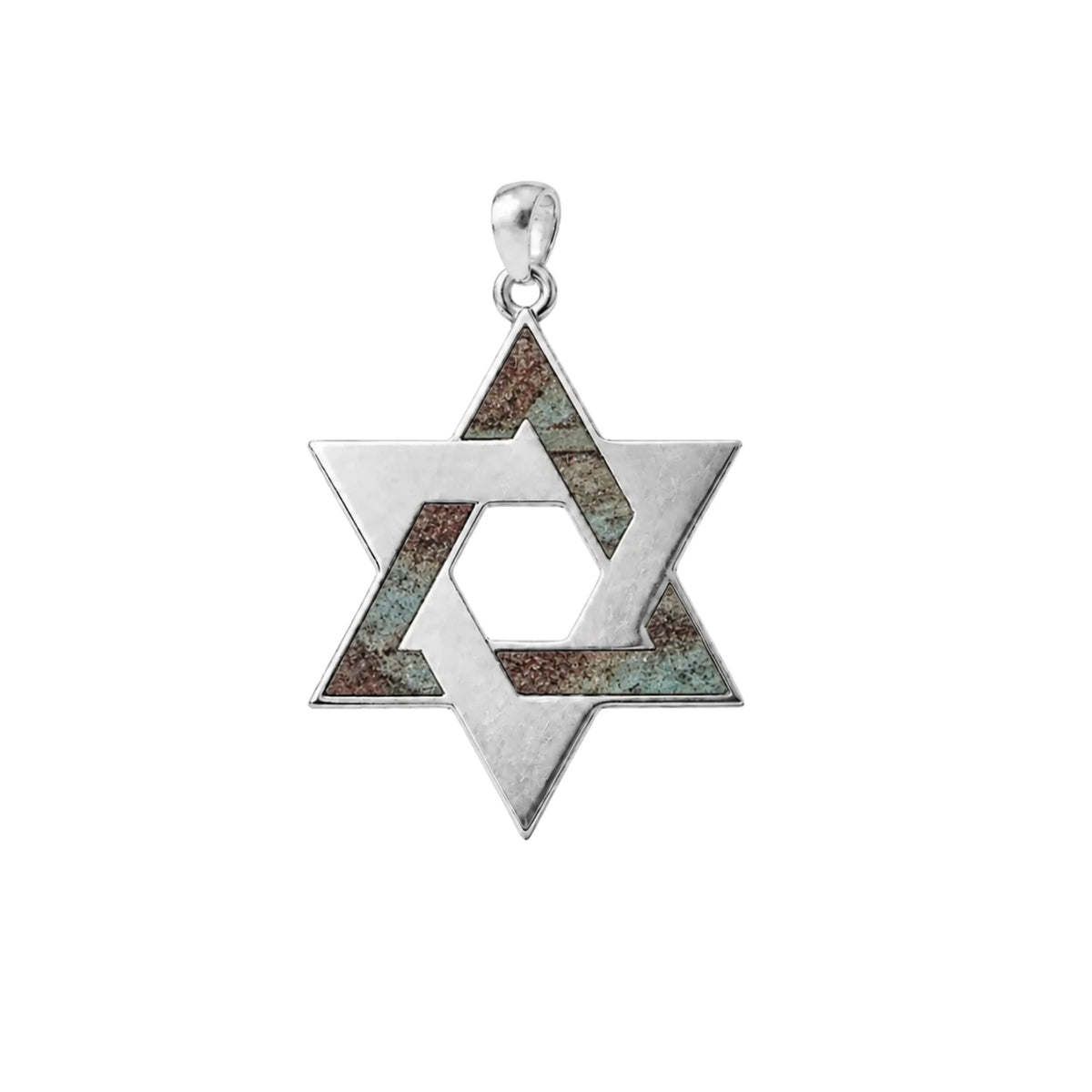14K White Gold Desert Green - Star of David Eilat Stone Necklace with natural Eilat Stone, handcrafted in Israel