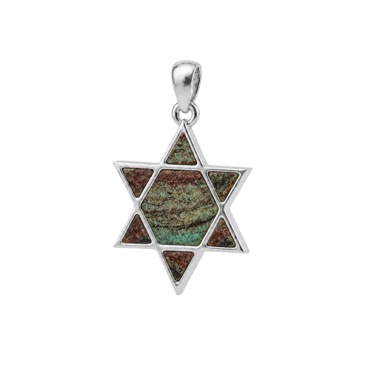 14K White Gold Desert Green - Classic Star of David Eilat Stone Necklace with natural Eilat Stone, handcrafted in Israel