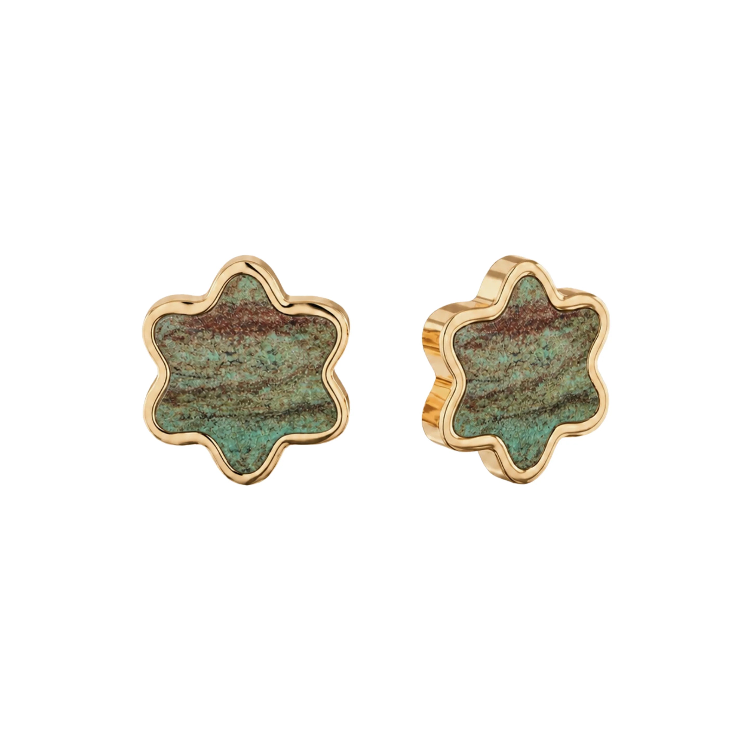 14K Gold Desert Green - Tyferet Symbol Eilat Stone Earrings with natural Eilat Stone, handcrafted in Israel