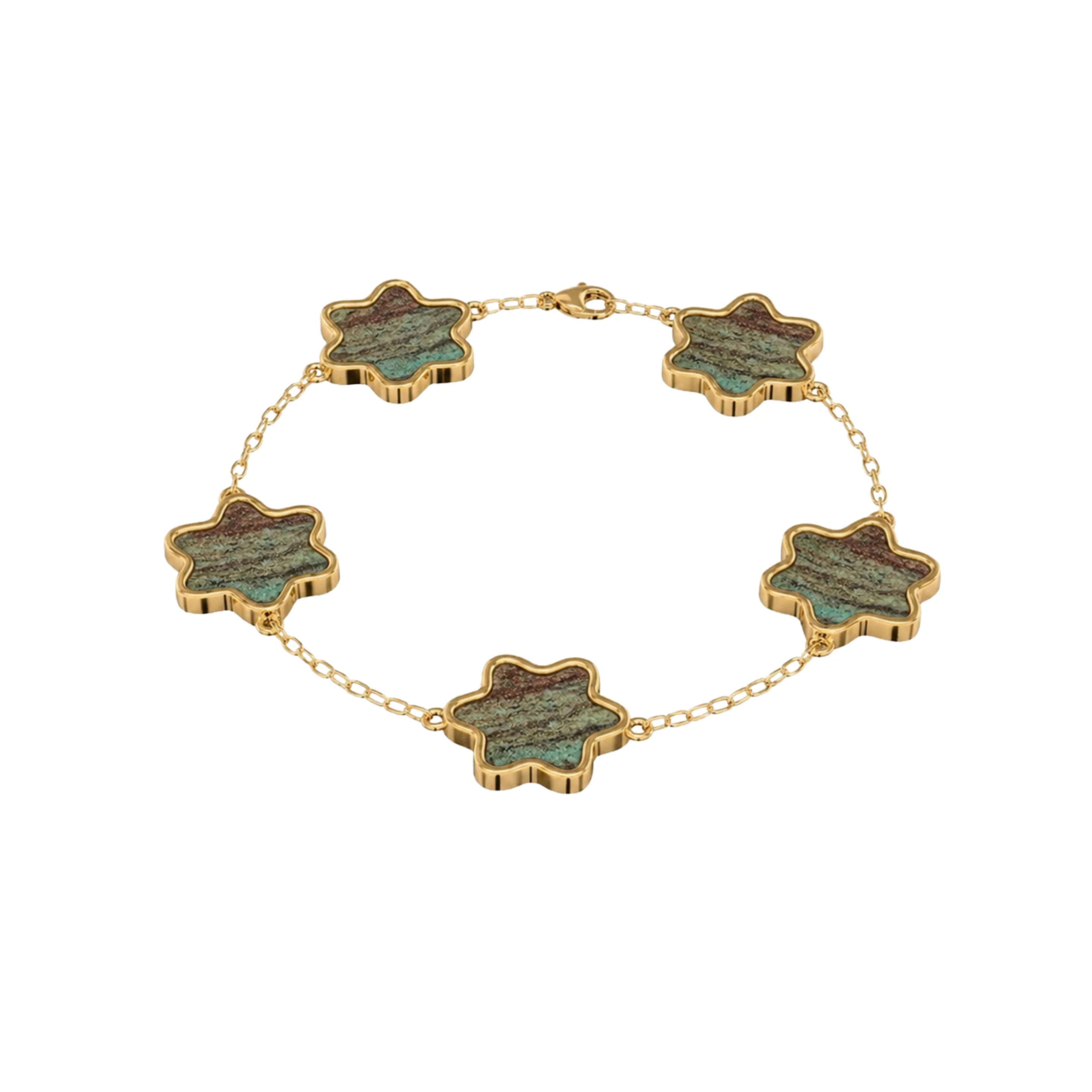 14K Gold Desert Green - Tyferet Symbol Eilat Stone Timeless Bracelet with natural Eilat Stone, handcrafted in Israel