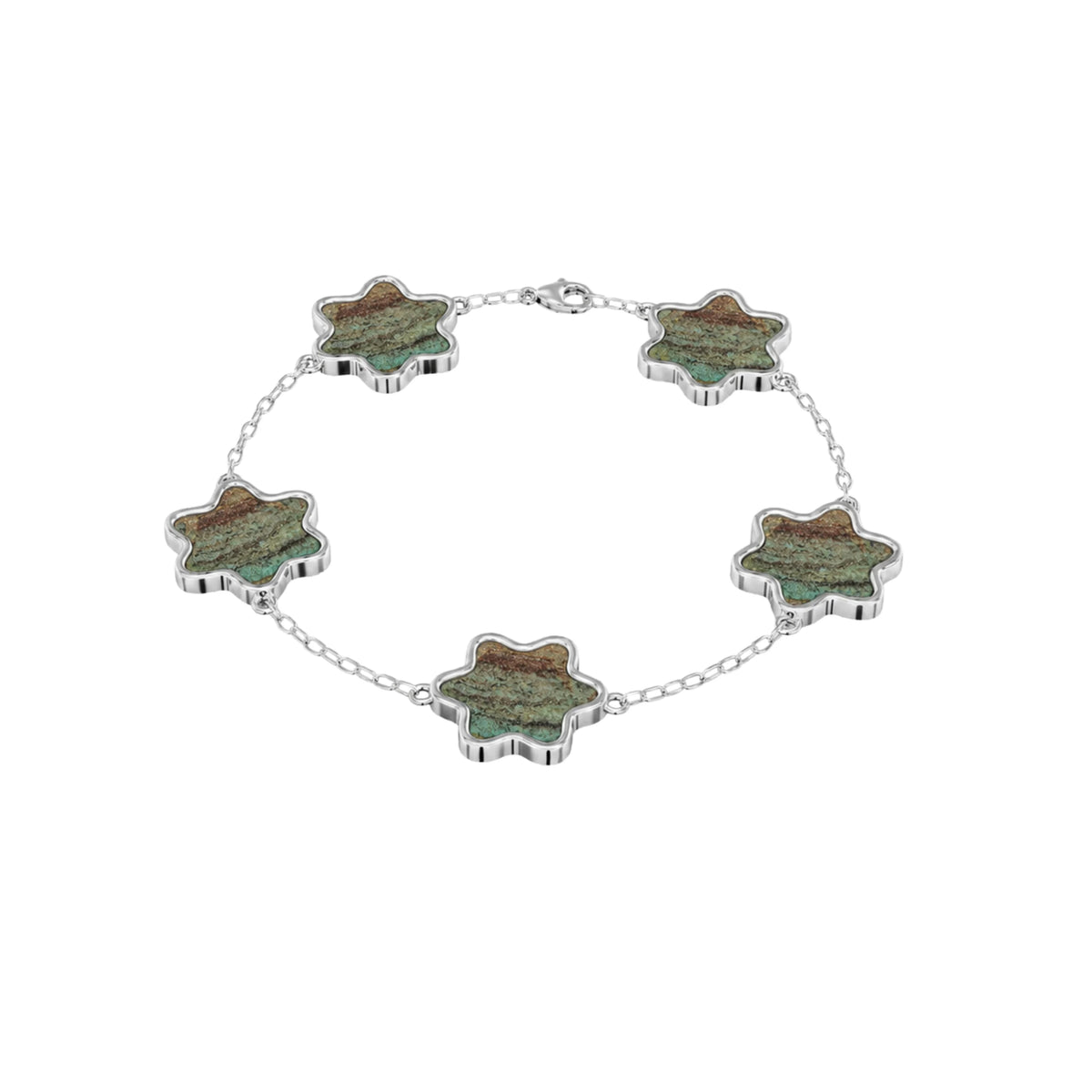 14K White Gold Desert Green - Tyferet Symbol Eilat Stone Timeless Bracelet with natural Eilat Stone, handcrafted in Israel