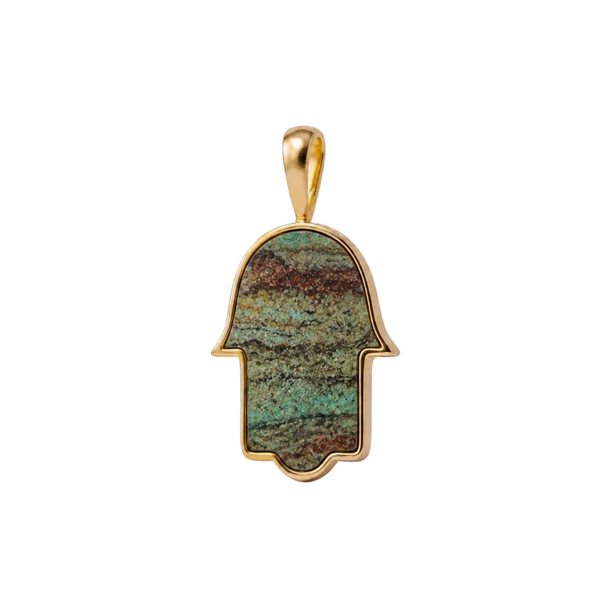14K Gold Desert Green - Eilat Stone & Diamonds Hamsa Necklace with natural Eilat Stone and lab-grown diamonds, handcrafted in Israel