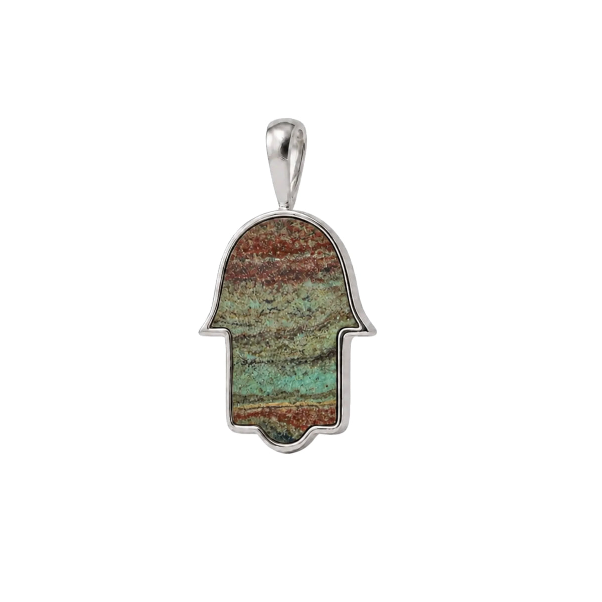 14K White Gold Desert Green - Eilat Stone & Diamonds Hamsa Necklace with natural Eilat Stone and lab-grown diamonds, handcrafted in Israel