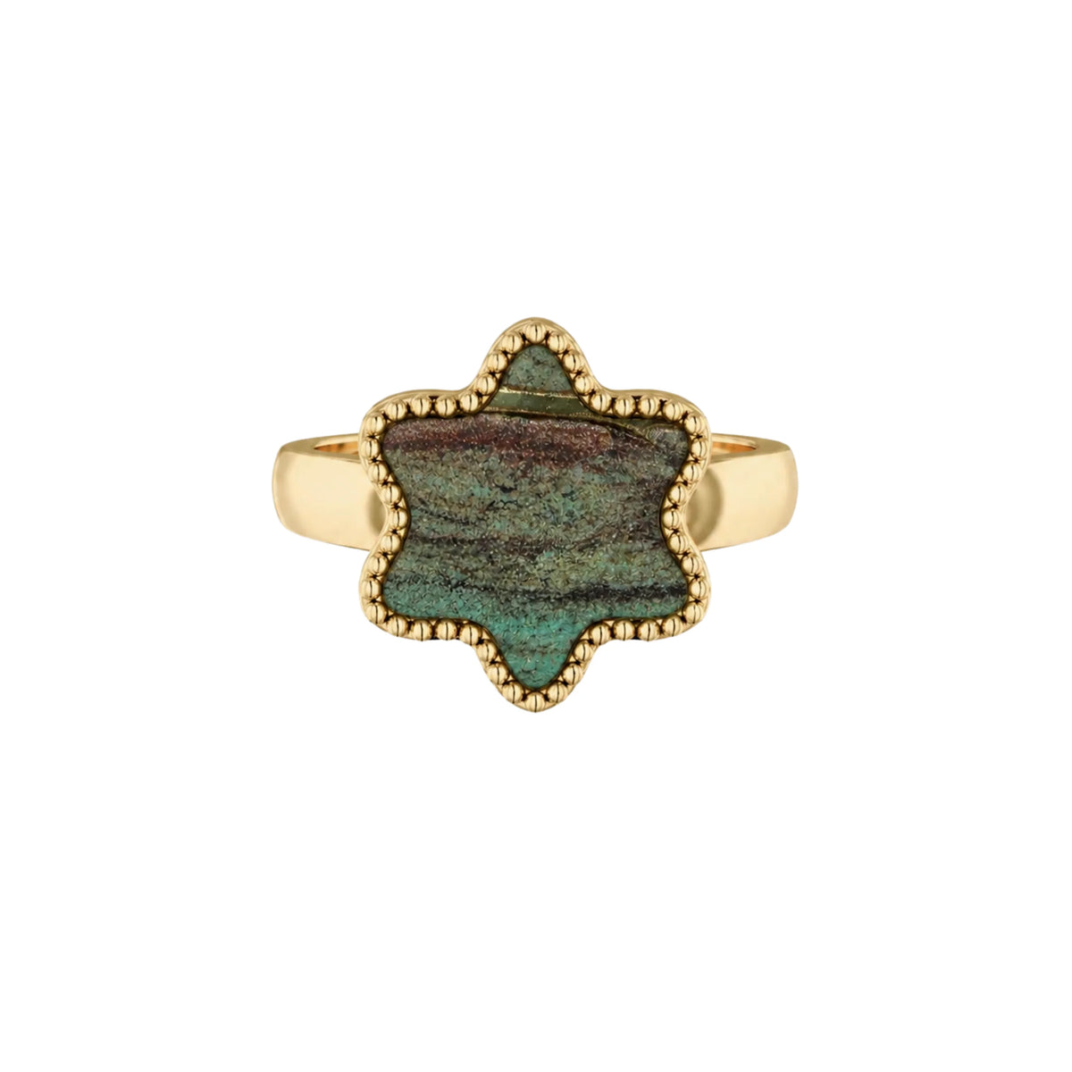14K Gold Desert Green - Tyferet Symbol Eilat Stone Ring with natural Eilat Stone, handcrafted in Israel