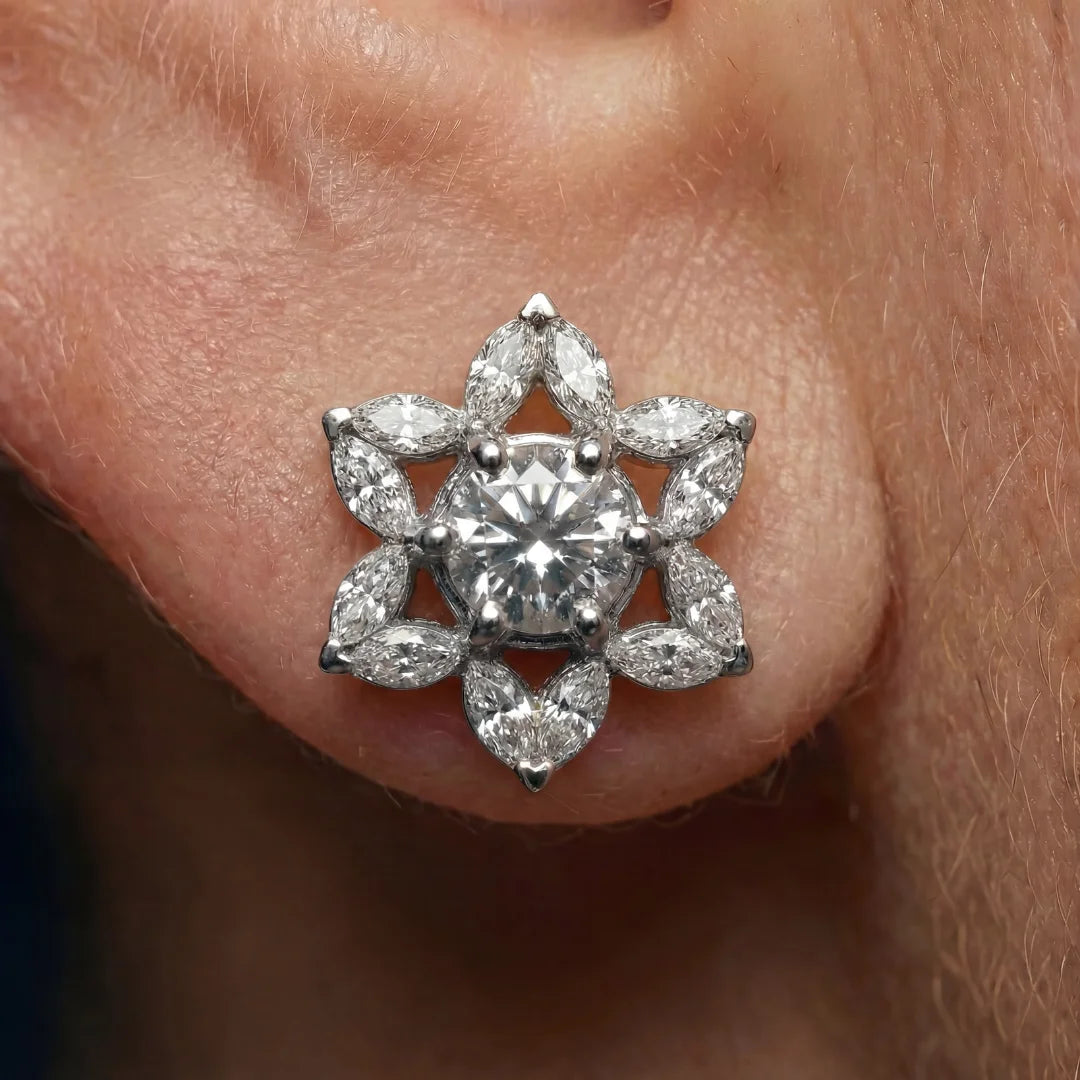 14k white gold star of david cluster earrings tyferet judaica jewelry