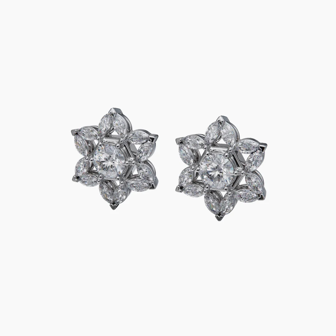 14k white gold star of david cluster earrings