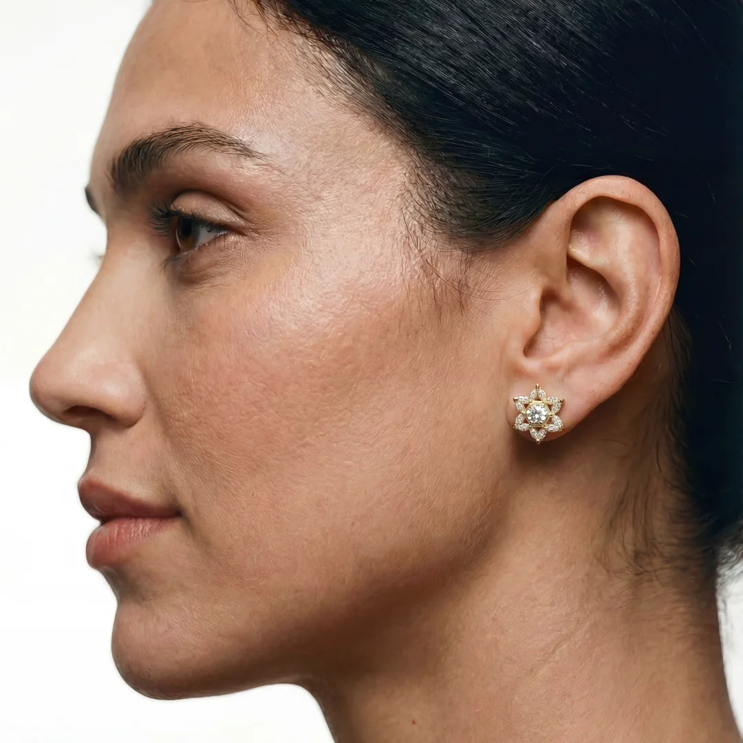 14k gold Star of David cluster earrings