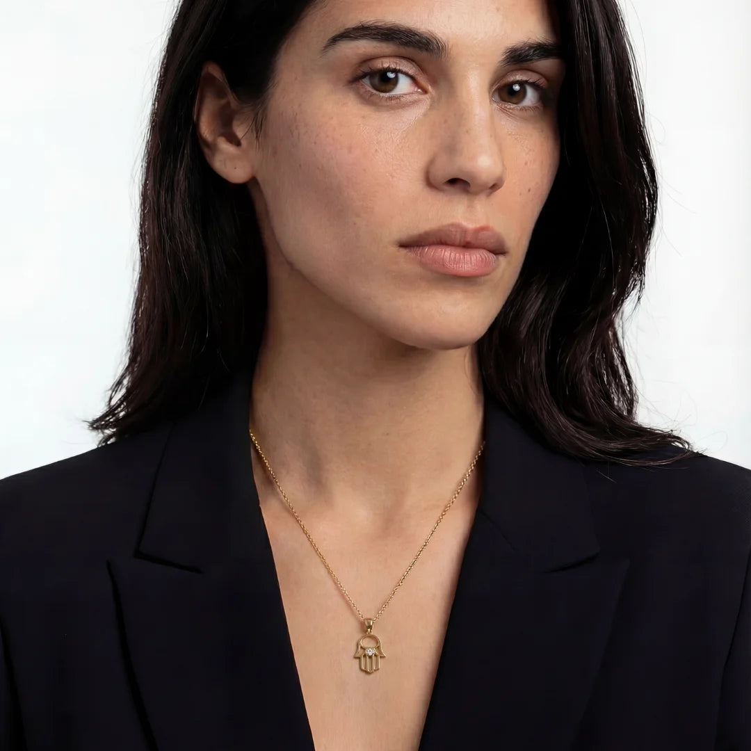 Single Gemstone Classic Hamsa Pendant