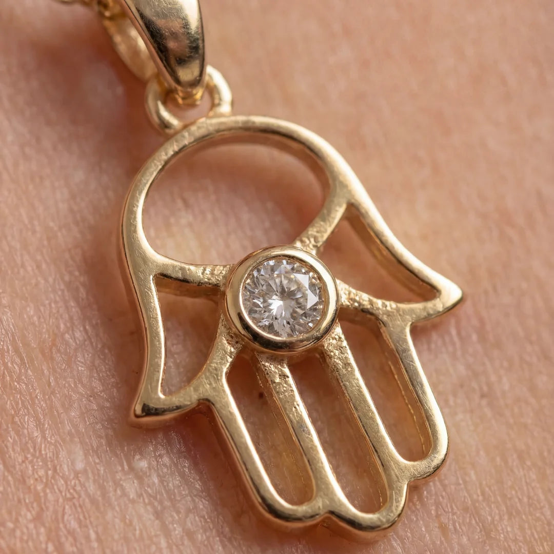 Single Gemstone Classic Hamsa Pendant