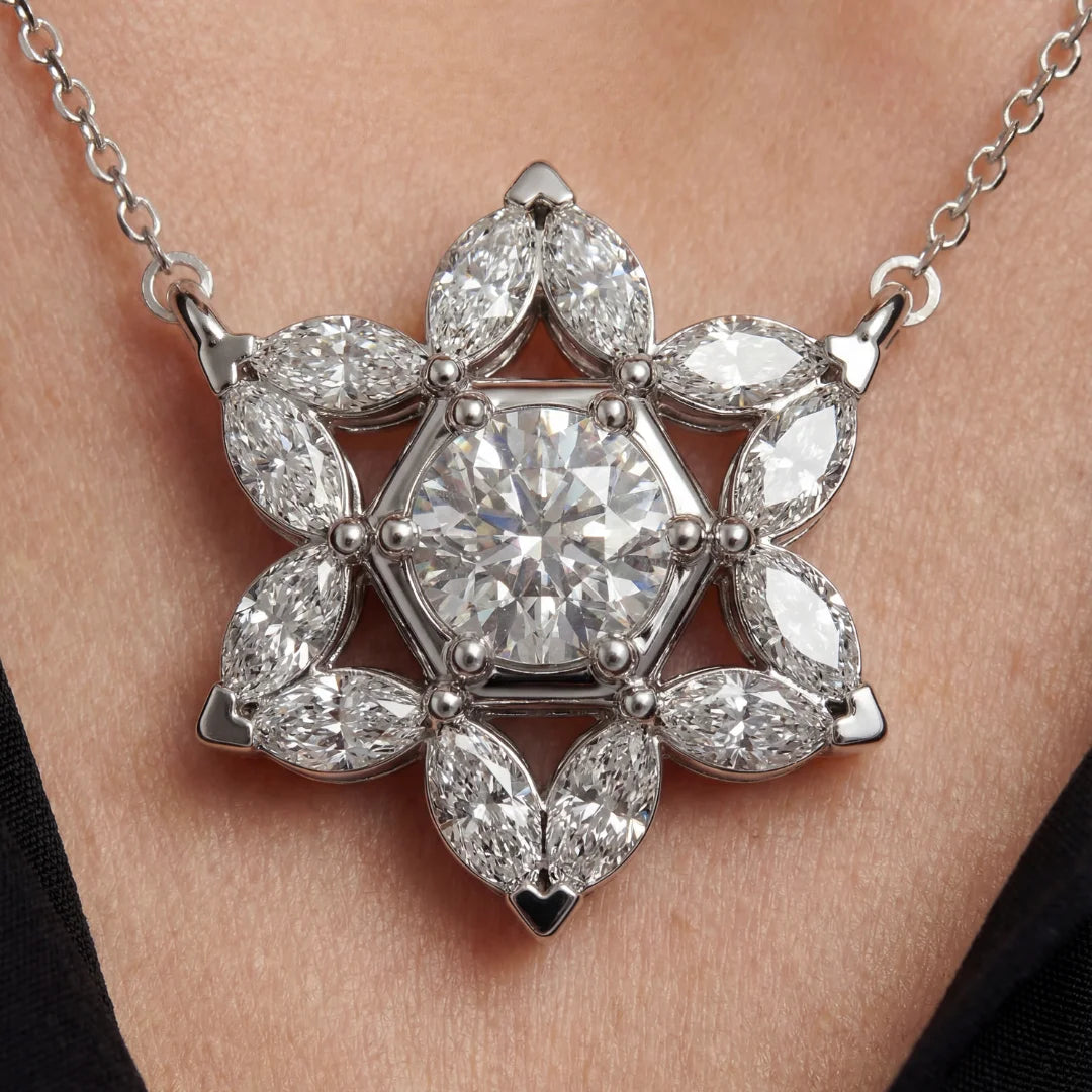 14k white gold Star Of David Cluster Necklace