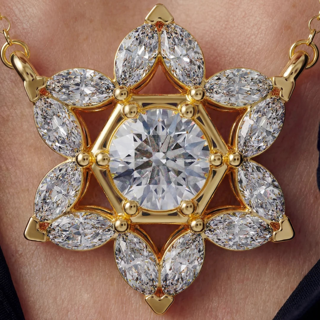 14k gold Star Of David Cluster Necklace