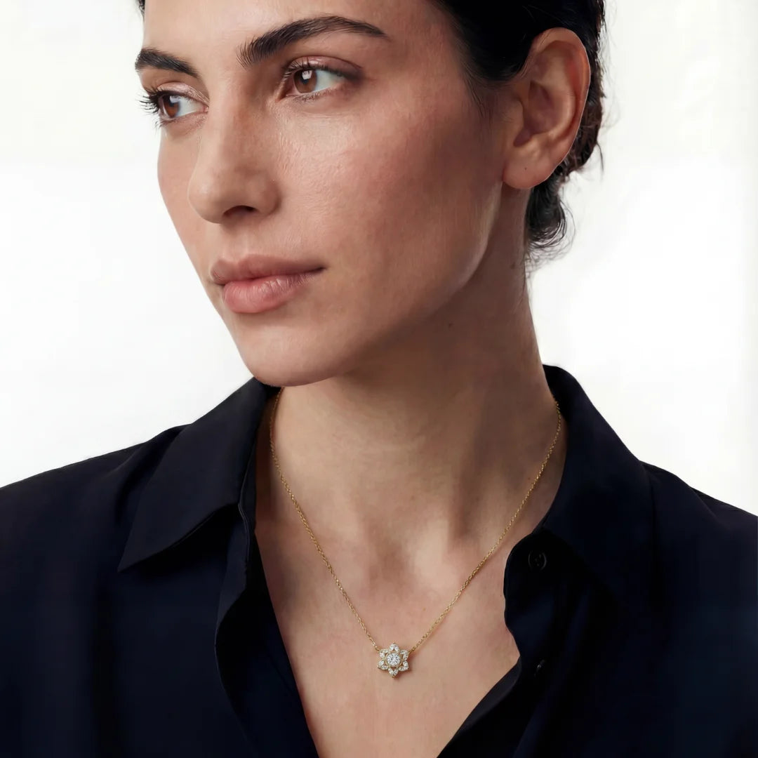 14k gold Star Of David Cluster Necklace