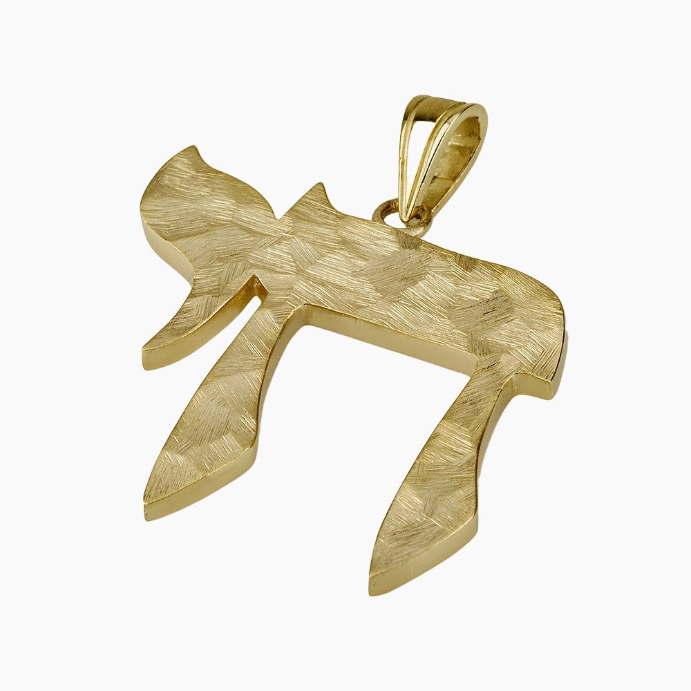 Large Rugged Chai Pendant Handmade with 14K Solid Gold