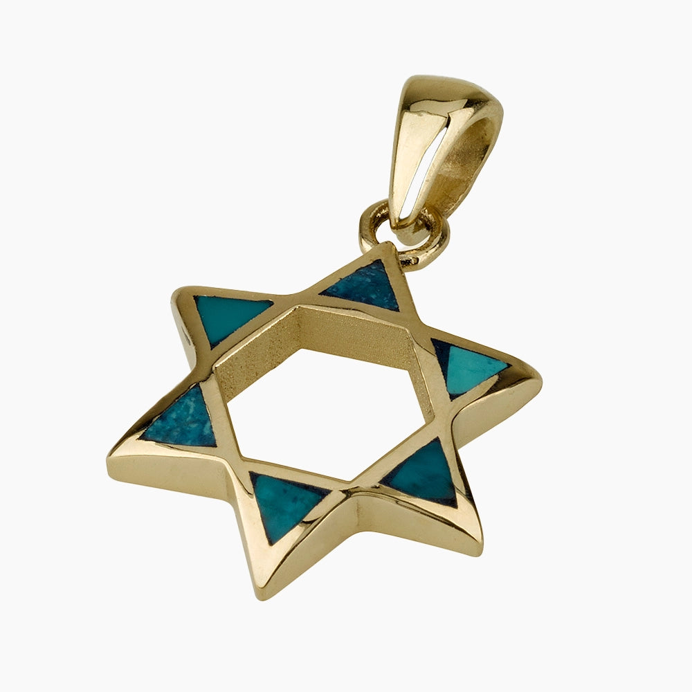 Bulbous 14K Gold Star of David Pendant With Eilat Stone