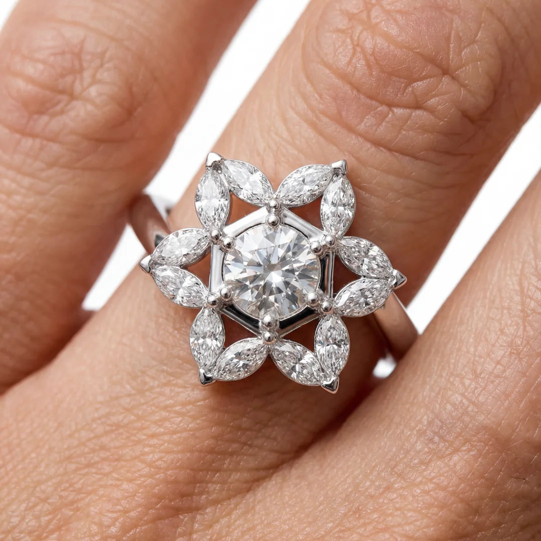 14k white gold star of david cluster ring