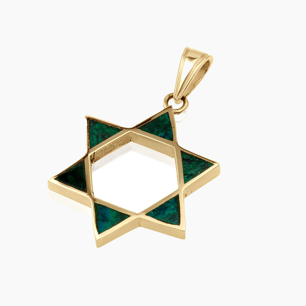 Hollowed 14K Solid Gold Star of David Pendant With Eilat Stone