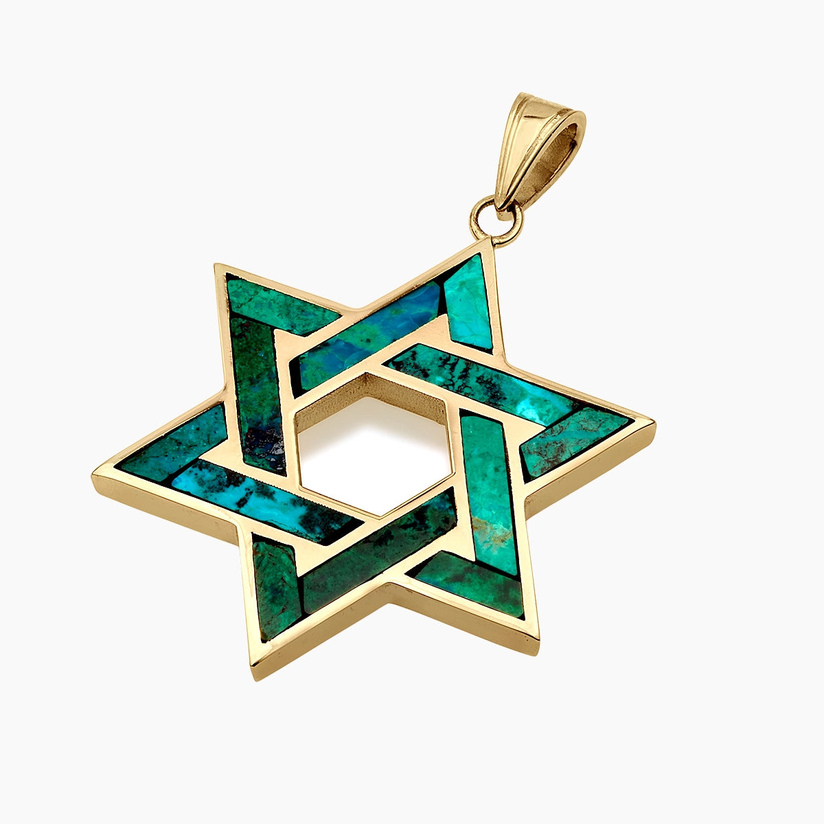 Large Star of David Pendant with Eilat Stone & Solid 14K Gold