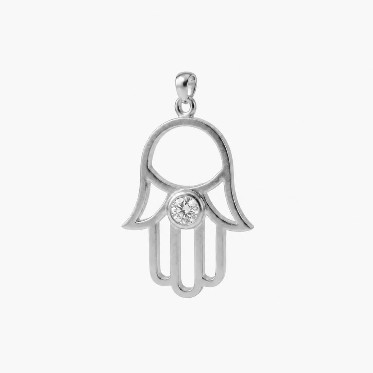 14k White Gold - Single Gemstone Classic Hamsa Necklace with lab-grown diamonds, handcrafted in Israel