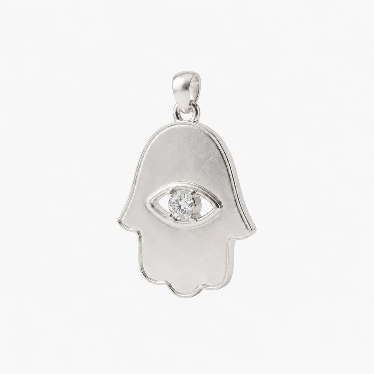 14k White Gold - Classic Hamsa & Evil Eye Necklace with lab-grown diamonds, handcrafted in Israel